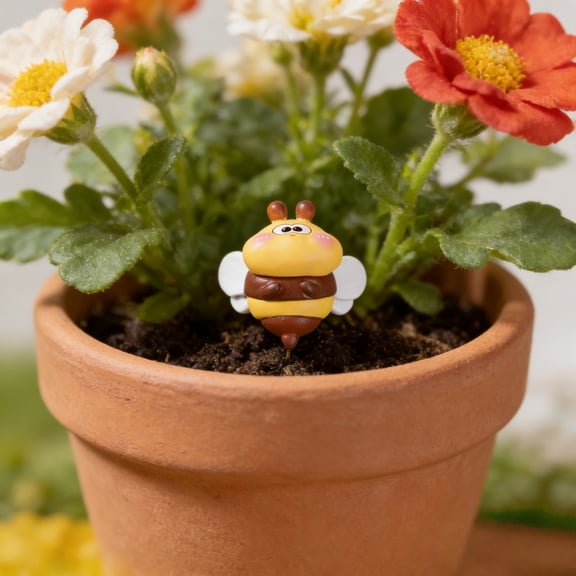 Cheapark Bee Shaped Garden Figurine Resin Craft 5 Piece Set For Flower Bed Yard Balcony Outdoor Spring Summer Landscape Decoration