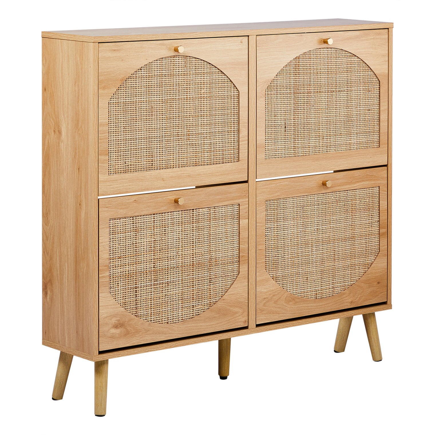 Hassch Natural Rattan Shoe Cabinet with 4 Flip Drawers, Freestanding Shoe Rack Storage Organizer for Entryway, Living Room, Small Space, 41.34"L x 9.45"W x 38.58"H