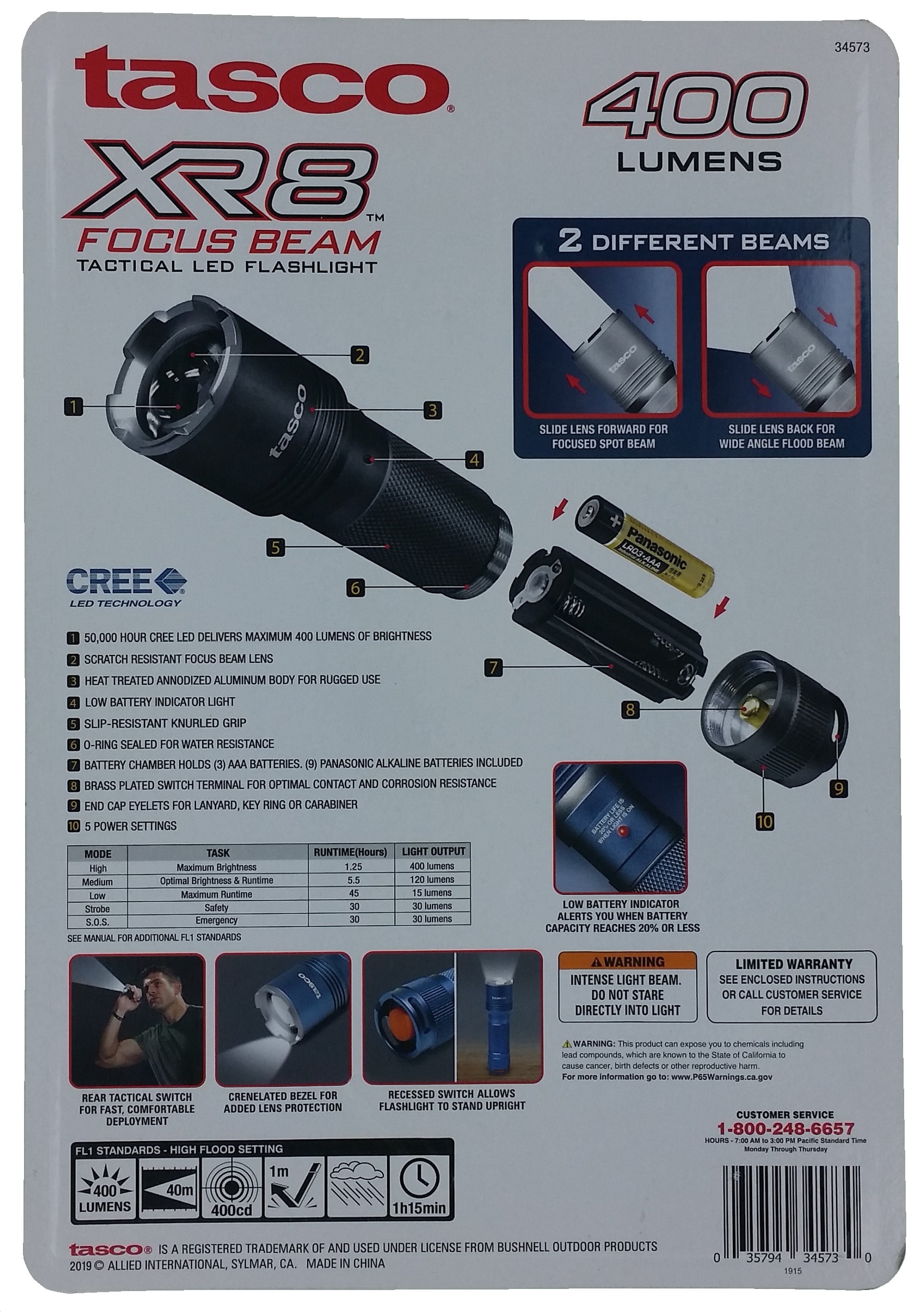 Tasco FBA 34568 XR6 Focus Beam Tactical Flashlight
