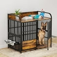 thumbnail image 2 of YIORTWO Dog Crate Furniture, 48" Large Dog Kennel Indoor, Wooden Cage with Feeding Bowls, Double Doors Pet House Side End Table for Large/Medium/Small Dogs, Rustic Brown, 2 of 8