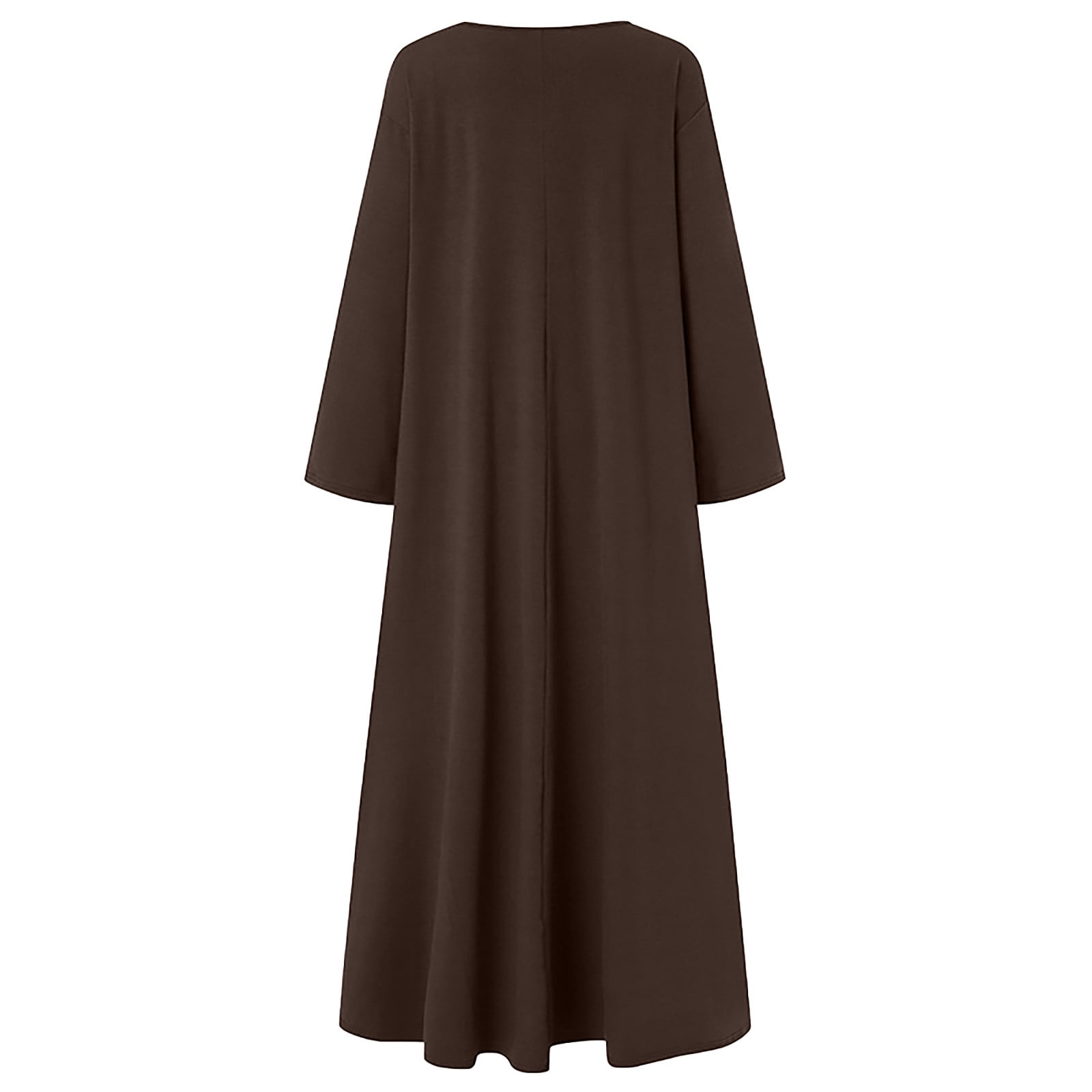 JGGSPWM Women's Long Sleeve Cotton Maxi Dress V Neck Side Pockets Casual Plus Size Daily Vacation Dresses Brown L
