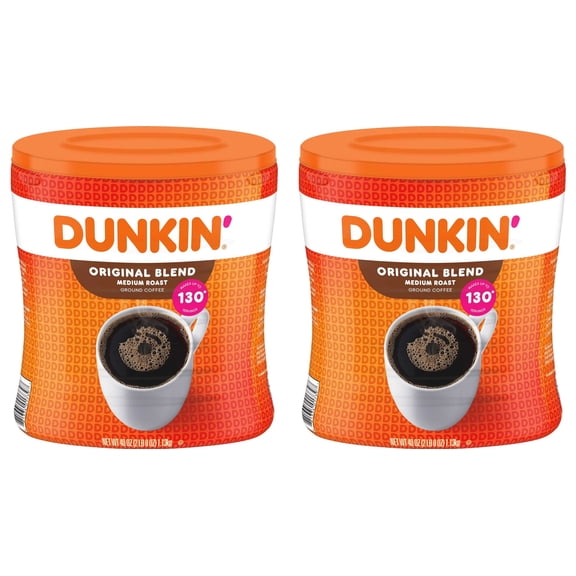 2 Packs of Dunkin' Medium Roast Ground Coffee Original Blend 40 oz Each