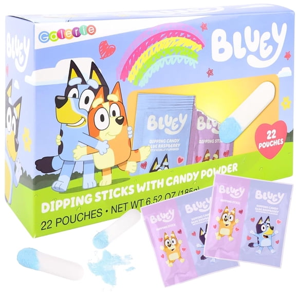 Bluey Dipping Sticks, Valentines Classroom Exchange Kit, 22 Pouches, 6.52 Ounce Box