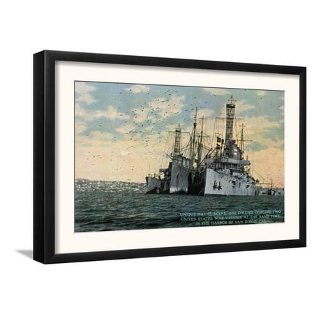 Us 1 California San Diego, California - One Collier Coaling Two Us Battlesh... Framed Art Print Wall Art ()