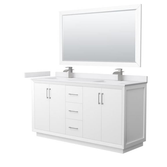 66 in. Strada Double Bathroom Vanity, White, White Cultured Marble Countertop, Undermount Square Sink & Brushed Nickel Trim - 58 in. Mirror