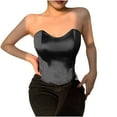 thumbnail image 2 of Wiyuqeen Women's Satin Corset Tube Top Lace Up Back Strapless Bandeau Bustier Crop Tops Solid Going Out Y2K Tank Tops, 2 of 8