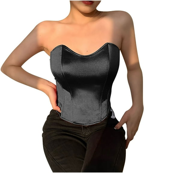 Alkepwun Women's Sexy Corset Strapless Top Solid Fishbone Girdling Backless Tanks Top Short Breast Wrap Bras