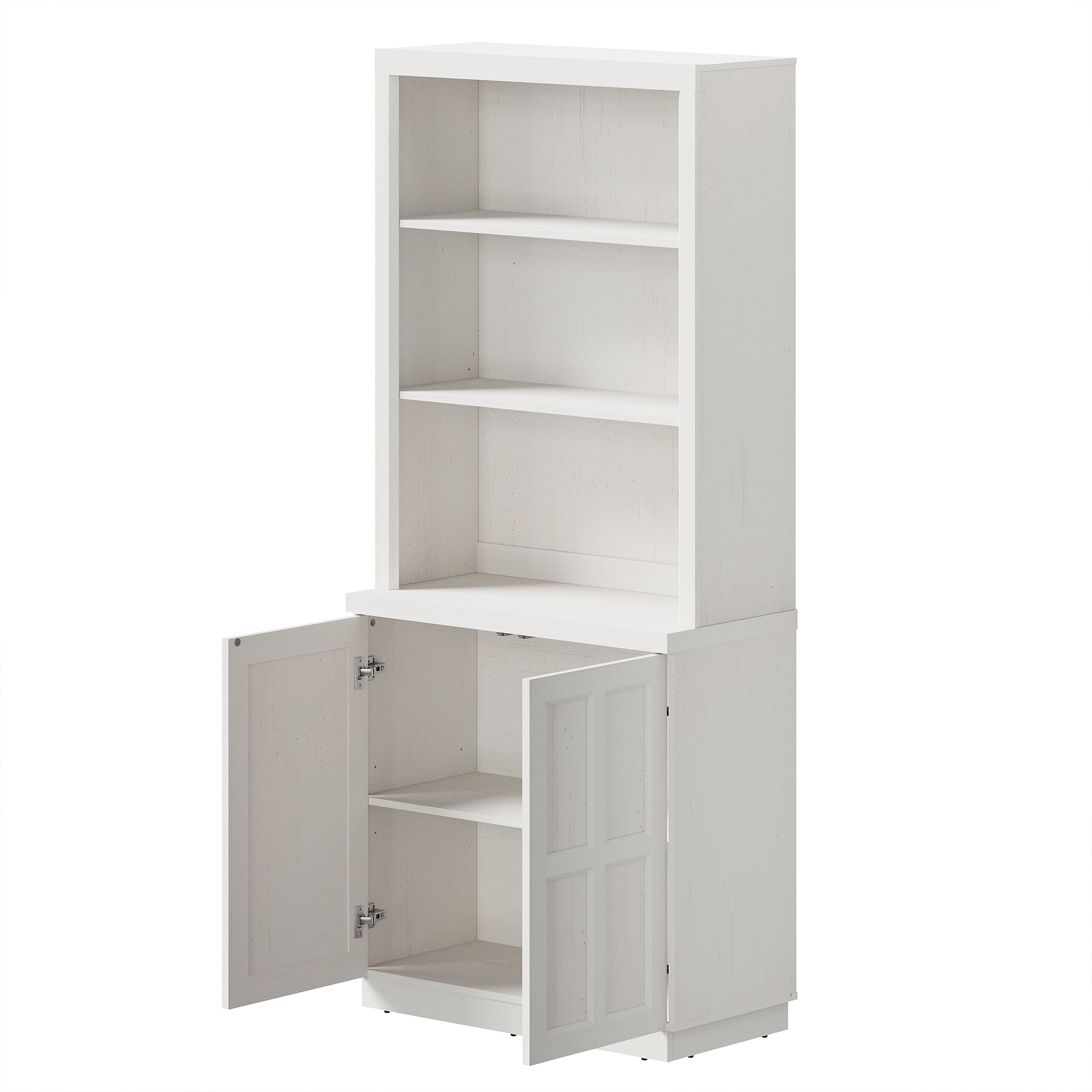 HOMOOI Freestanding Pantry Cabinet, Boho Rustic Hutch with Open Display Shelves & Adjustable Inner Shelves, Anti-Wobble Wooden Storage Organizer for Kitchen, Dining Room, Entryway,White