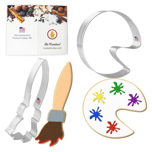 Love To Paint - Artist Cookie Cutter 2 Pc Set HS0427 - Artist Palette 4 in, Paint Brush 5 in - USA Made Tin Plate Steel - Foose Cookie Cutters