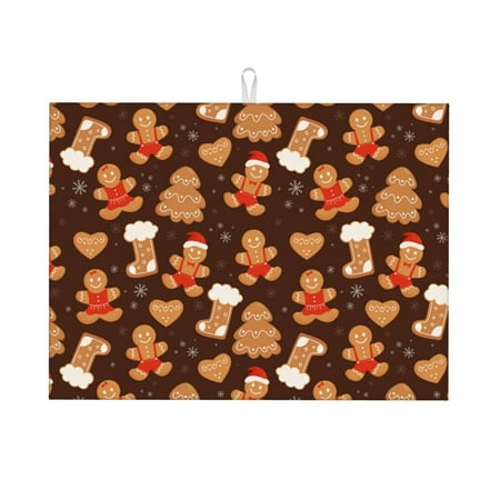 

Xecao Christmas Gingerbread Cookies Patten Drying Mat Dish Drying Mats for Kitchen Counter Super Absorbent Dish Drying Pads 18×24 Inch