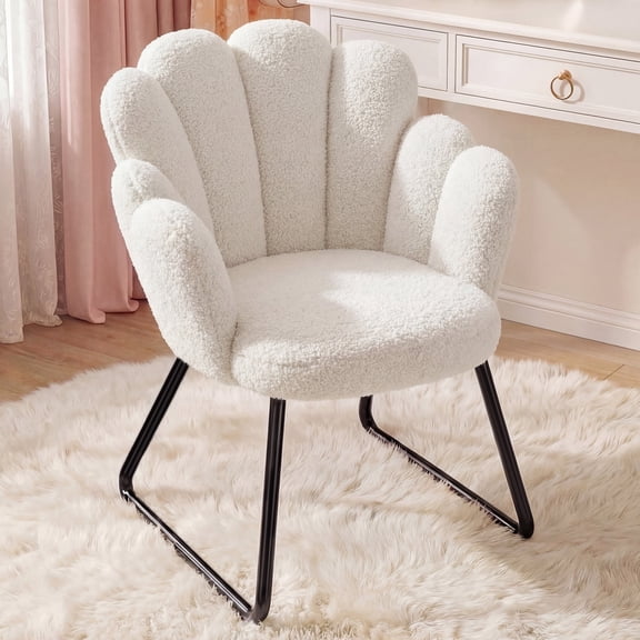 Romorgniz Makeup Vanity Chair with Flower Back Ergonomic Desk Chair Vanity Stool Comfy Accent Chair for Living Room Bedroom Home Office, White