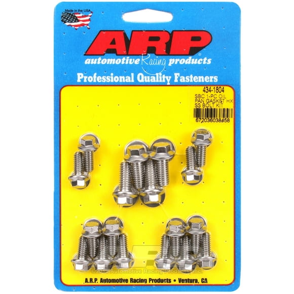 ARP Auto Racing Oil Pan Bolt Set 434-1804 265/400 Cubic Inch; Polished; Stainless Steel; Hex Style Head Type; With Washers