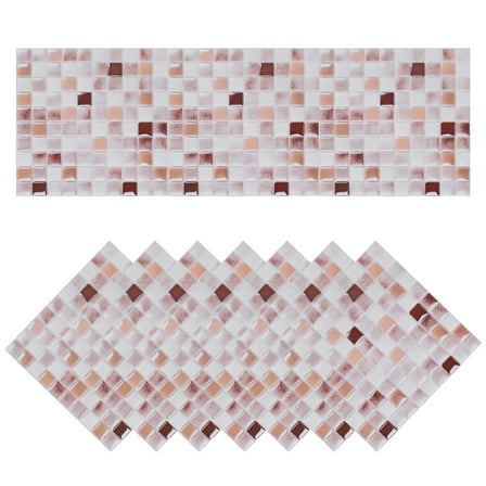 Uxcell 10Pcs Mosaic Tile Stickers, 15x15cm Wallpaper Self-Adhesive Sticker Backsplash for Kitchen Bathroom (Style 10)
