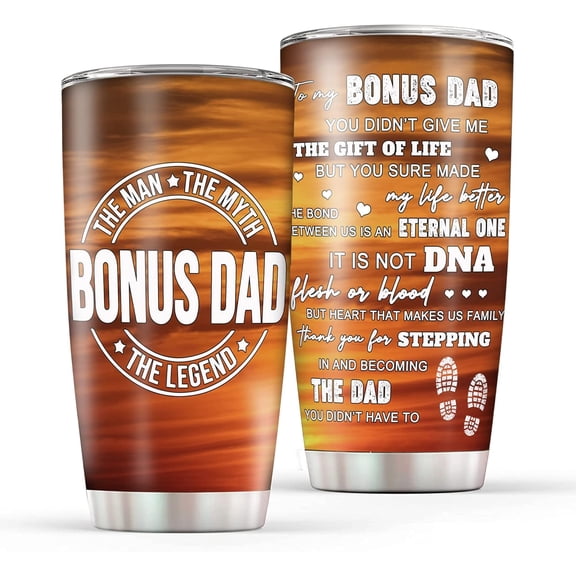 To My Bonus Dad Tumbler Cups with Lid and Straw, Thank You for Stepping in and Becoming The Dad Gifts Coffee Cups Double Wall Vacuum Insulated Stainless Steel Travel Tumbler, 20oz