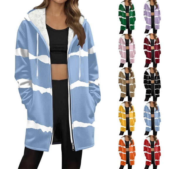 Casual Women's Long Sleeve Hooded Top Blouse Shacket Jacket Coat with Zipper Pocket Loose Fit Warm Fleece Lined Outerwear for Fall Winter | CSEONE,Black L
