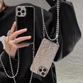 thumbnail image 2 of Compatible with iPhone 13 Pro Max Pleated Crossbody Case Bracelet Chain Wrist Strap Bling Electroplated Sparkly Fashion Bumper Shockproof Protective Cover for Girls Women Black, 2 of 6