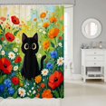 thumbnail image 2 of Manfei Garden Black Cat Shower Curtain 72Wx84L, Wildflower Daisy Bathroom Shower Curtain, Green, 2 of 5
