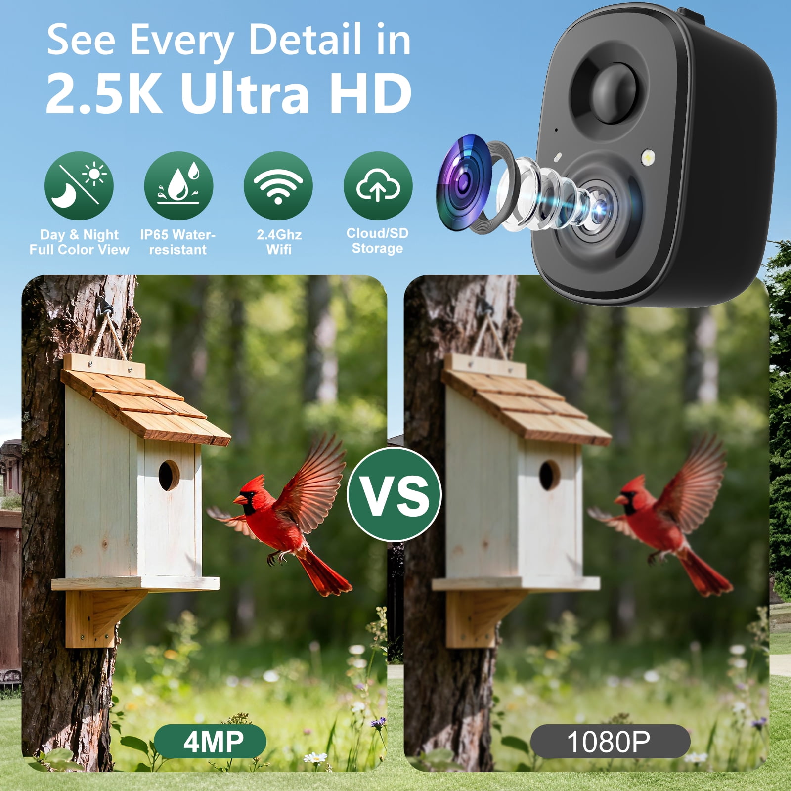 Coolfly x Richbird Solar Smart Bird Feeder Camera with 63" Pole Mount, 2.5K HD Wireless Outdoor Birdwatching Camera with Phone Alerts & No Monthly Fees AI Species Identification