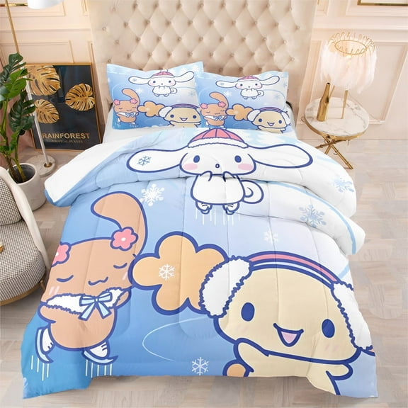 3-Piece Cinnamoroll Blue Cartoon Comforter Bedding Sets, Full
