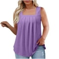 thumbnail image 3 of VBTAPA Womens Plus Size Tank Tops Square Neck Sleeveless Pleated T Shirt Solid Casual Summer Tanks Loose Flowy Hide Belly Shirts Purple XXXL, 3 of 8