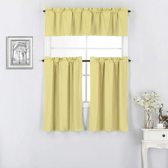 Rooney Luxury Modern Yellow Solid Print Rod Pocket Blackout Kitchen Curtains, 36" x 36"