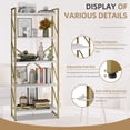 thumbnail image 3 of Walsunny Bookshelves Wooden Bookcases 5 Tiers H-Shaped Bookshelf with 5 Open Display Shelves Gold, 3 of 9