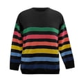 thumbnail image 4 of Fesfesfes Women Color Block Sweater Cable Knit Rainbow Striped Tops Young Ladies Long Sleeve Sweaters Blouse Tops, 4 of 6