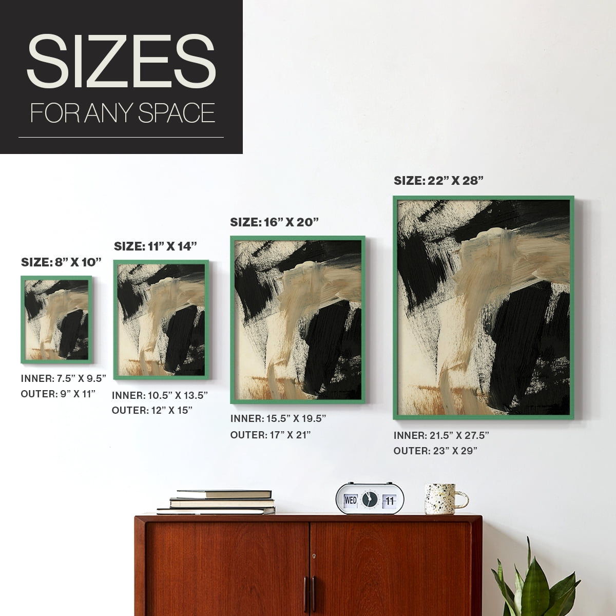 Baked Paintstrokes IV Framed Print in Green Solid Wood Framed Print No Nail Hanging