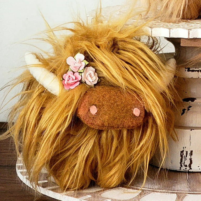 Highland Cow Stuffed Animals Cute Highland Cow Gnomes with Flowers