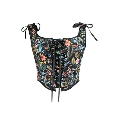 

WakeUple Women Corset Camisole Vintage Sleeveless Flower Lacing Slim Fit Tops for Party Club