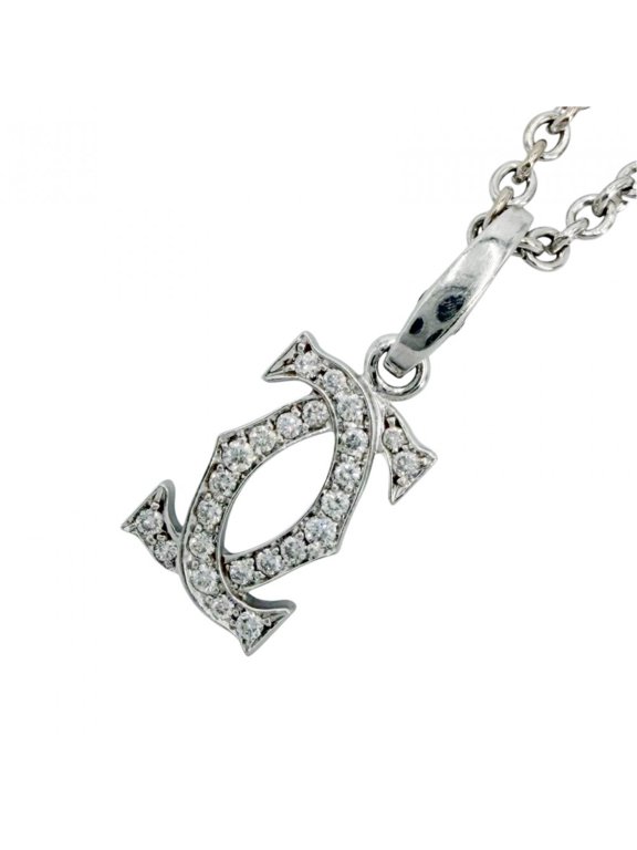 Pre-Owned Cartier Forza Necklace for Women, Chain with 2C Charm Set, Pendant, 18K White Gold...