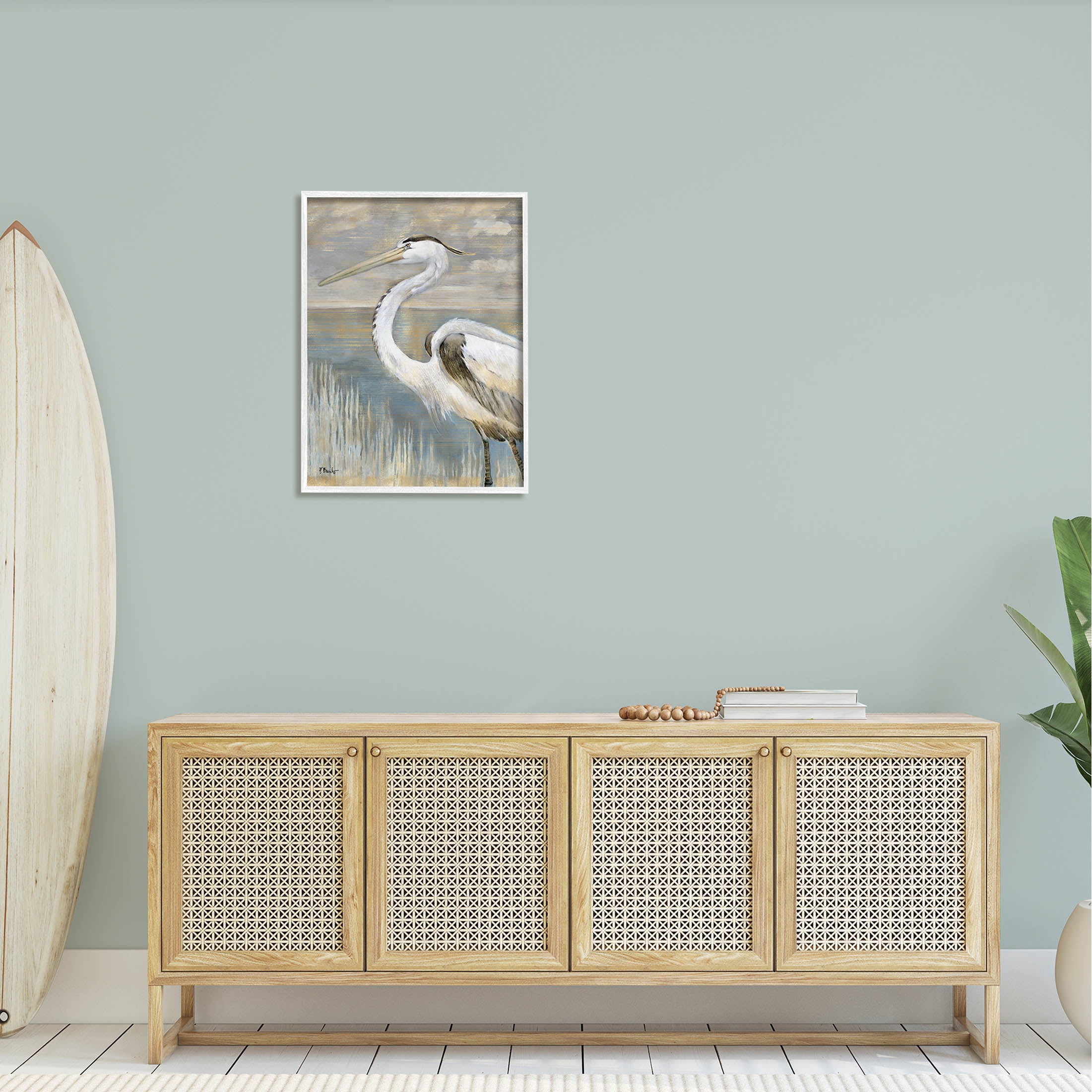Stupell Industries Heron Bird Abstract Marshland Coast Painting White Framed Art Print Wall Art, Design by Paul Brent