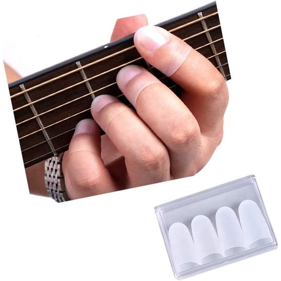 4Pcs Guitar Fingertip Protector Silicone Protector Finger Guards Anti-Skid Finger Cover for Stringed Instruments Thumb Bass Finger Pick (3 medium sizes, 1 small size)