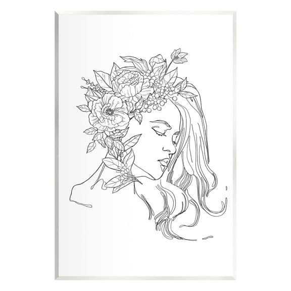 Stupell Industries Woman Face Detailed Blossoming Flowers Line Drawing Graphic Art Unframed Art Print Wall Art, Design by Ziwei Li