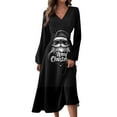 thumbnail image 2 of Women's V-Neck Long Sleeve Print Long Dress with Christmas Tree Snowman Snowflake AI Design, Casual Fashion Fall and Winter Dress for Holiday Parties and Everyday,Black,L, 2 of 6