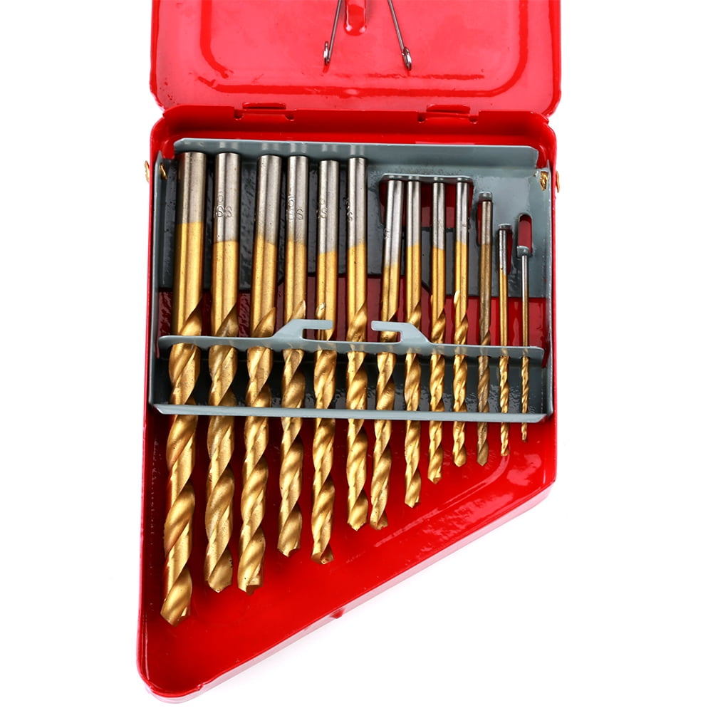 1.5-6.5mm Titanium Plating High Speed Twist Drill Tool with Red Iron Box 13Pcs Twist Drill Bit Set