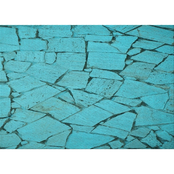 Ahgly Company Machine Washable Indoor Rectangle Transitional Bright Cyan Blue Area Rugs, 2' x 5'