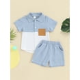 thumbnail image 2 of Suealasg Kids Boys Summer 2Pcs Outfits 1T 2T 3T 4T 5T 6T Little Boys Casual Beach Clothes Contrast Color Short Sleeve Shirt with Elastic Waist Shorts, 2 of 9