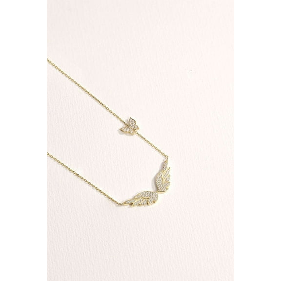 1.00CT Round Cut Simulated Diamond 925 Silver Angel Wing Necklace 14k Yellow Gold Plated