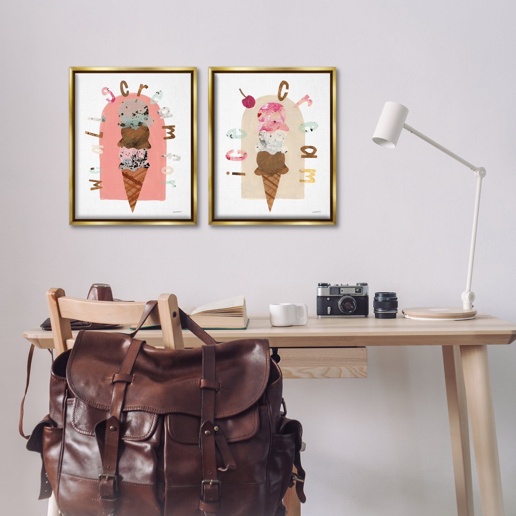 Stupell Industries Bright Pastels Ice Cream Food & Beverage Painting Gold Floater Framed Canvas Art Print Wall Art, 17 x 21, Set of 2