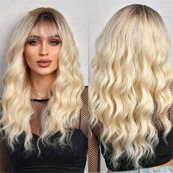 GHSOHS Wigs Human Hair Beige Hairpieces Cute Dark Brown Hair Extensions Long Wavy Wigs Christmas Theme Hair Bangs Gradient Blonde Brown Long Curly Hair Natural Hairline Wigs Bob Wigs for Daily Party