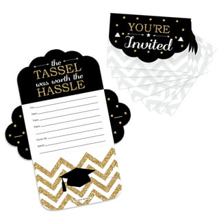 White and Gold Glittering Graduation, Blank Invitations with Envelopes,  20-Pack 