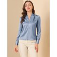 thumbnail image 2 of Unique Bargains Chemise Plissée Unie à Manches Longues Col en V pour Femmes, 2 of 6