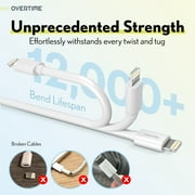 Overtime MFi Certified Charging Cable, Portable & Smart Charging USB A to Lightning Cable, Ultra-Fast Apple Charging Cord, Compatible With iPhone | iPad | iPod, 10ft - White