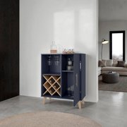Depot E-Shop Severn Bar Cabinet, 1 Door, 1 Drawer, 4 Shelves, Alby Blue / Natural Oak