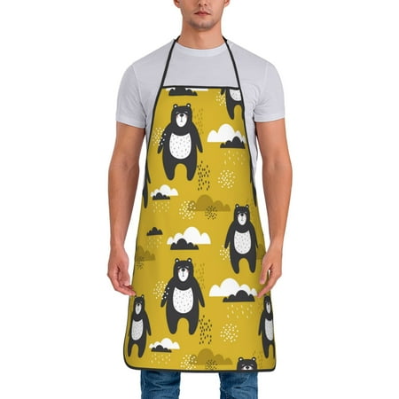

Jgfou Cartoon Bear Yellow Print Anti-fouling Apron for Men Women Waterproof Oil-Proof Kitchen Apron with Adjustable Straps Pocket and No-Pill No-Fade Fabric