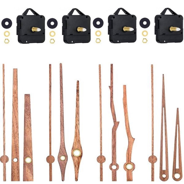 Mecanismo de Reloj de Pared de Eje de 4 Piezas Mecanismo con 4 Tipos de Manecillas de Madera de Nogal de 12 Pulgadas, Piezas de Repuesto de Reloj de Cuarzo