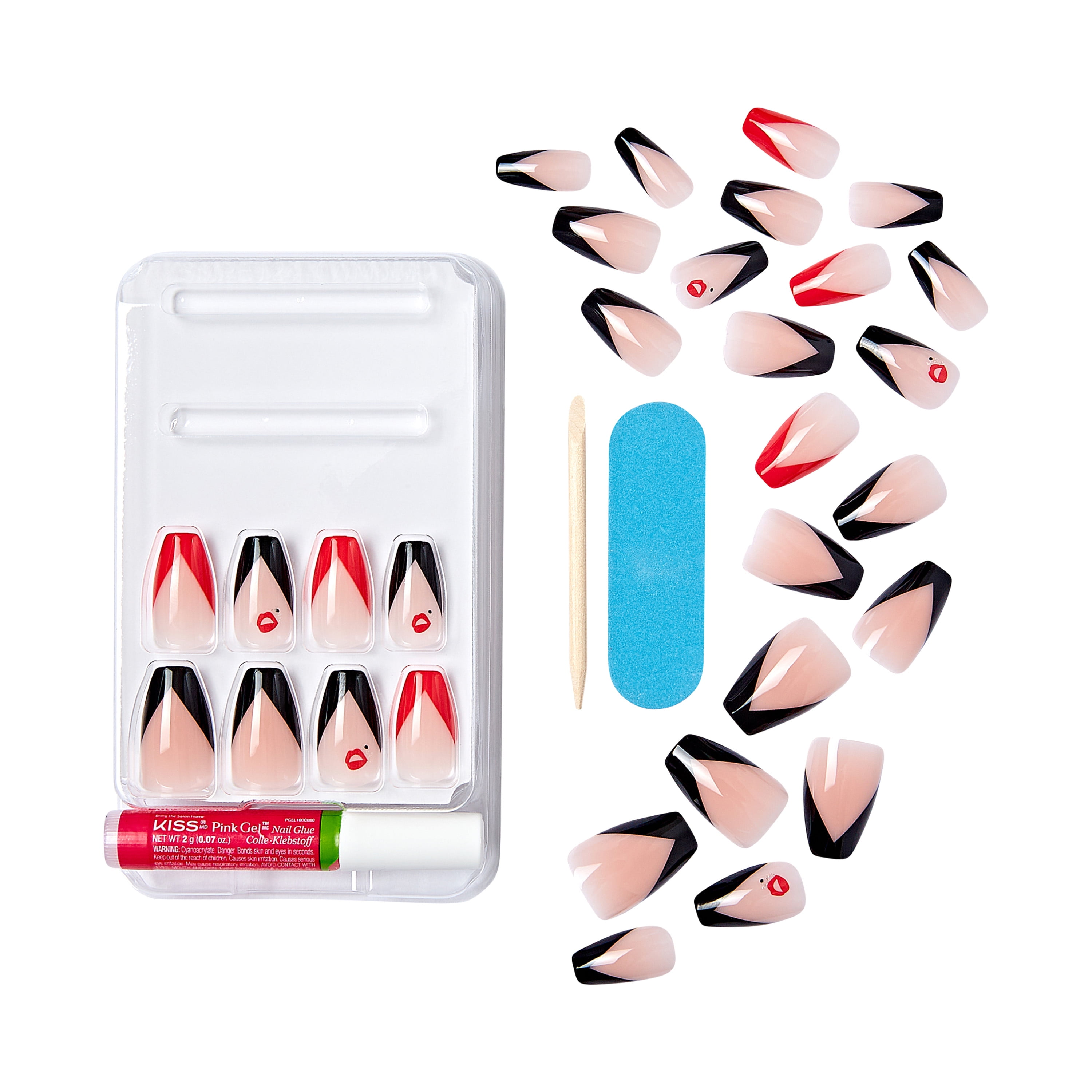 Marilyn Monroe x KISS Limited Edition Medium Coffin Glue-On Nails, Red/Black, 28 Pieces