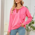 thumbnail image 3 of Sudadera con capucha de manga larga con cuello en V, sudadera holgada y agradable para la piel, para mujer, para ir de compras en casa, rosa, L, 3 of 6