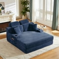 thumbnail image 3 of Miniyam 64in Upholstered Chaise Lounge With 2 Pillows, Oversized Corduroy Sleeper With 2 Headrests and 2 Back Cushions, Blue, 3 of 17